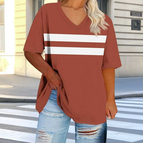 Xdegoge Plus Size Tops for Women Dressy Casual Short Sleeve Summer Shirts Oversized V Neck T Shirt Loose Fit Tunic Blouses Fashion Printed Graphic Tees