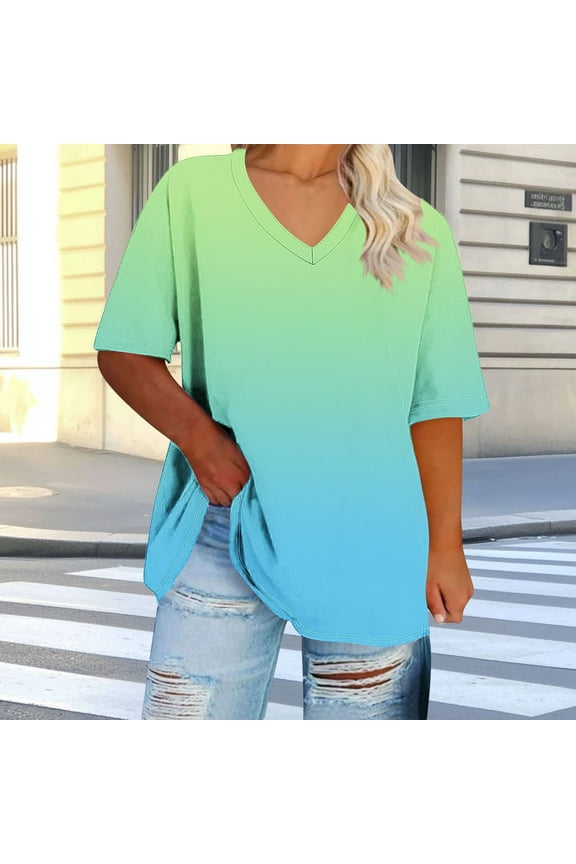 Plus Size Tops for Women Dressy Casual Short Sleeve Summer Shirts Oversized V Neck T Shirt Loose Fit Tunic Blouses Fashion Printed Graphic Tees