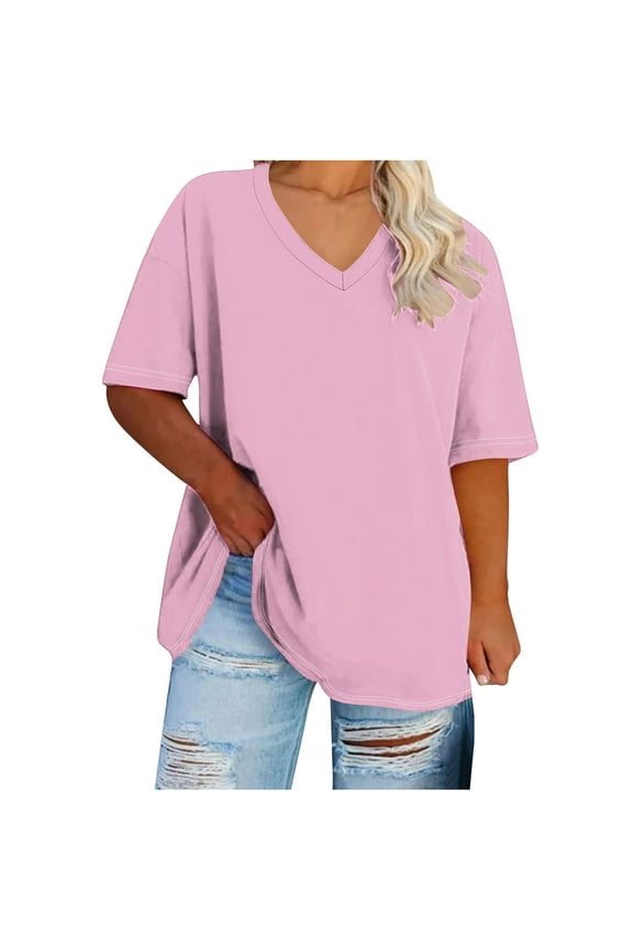 Plus Size Tops for Women Dressy Casual Short Sleeve Summer Shirts Oversized V Neck T Shirt Loose Fit Tunic Blouses Fashion Printed Graphic Tees
