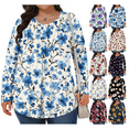 thumbnail image 1 of Xdegoge Plus Size Tops for Women Long Sleeve Crew Neck Shirts Trendy Floral Pleated Oversized T-Shirts Tunic Loose Cotton Tees Dressy Casual Blouses Camisas Para Mujer Manga Larga, 1 of 5