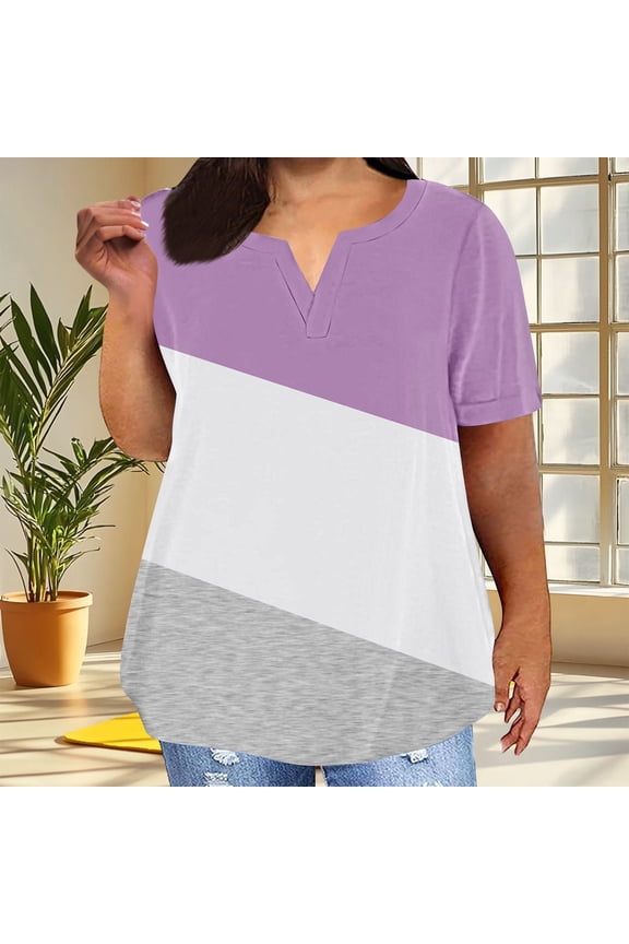 Plus Size Tops Womens Clothes Short Sleeve V Neck T Shirts Summer Trendy Loose Fit Tees Dressy Casual Blouses Oversized Tunic Tops Ropa Mujer At Track