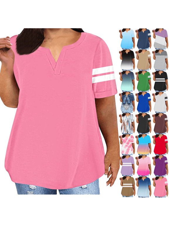 Plus Size Tops Womens Clothes Short Sleeve V Neck T Shirts Summer Trendy Loose Fit Tees Dressy Casual Blouses Oversized Tunic Tops