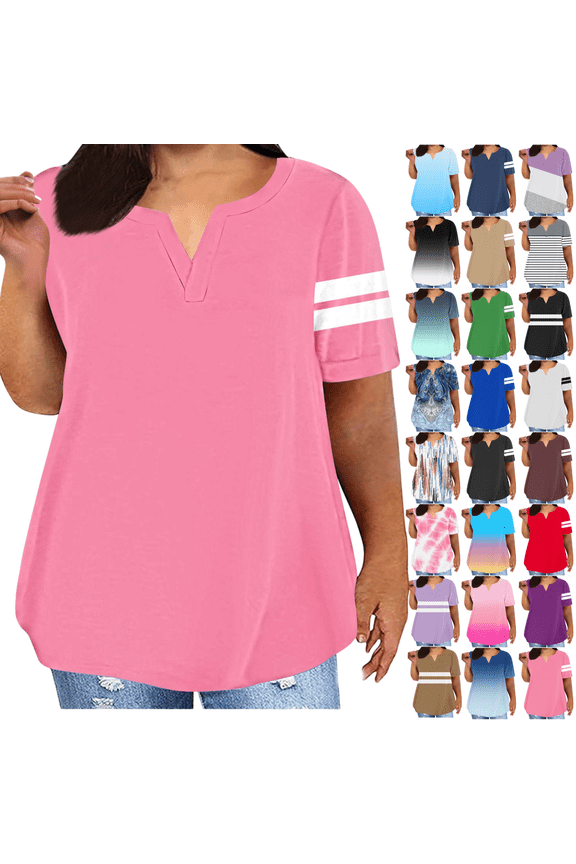 Plus Size Tops Womens Clothes Short Sleeve V Neck T Shirts Summer Trendy Loose Fit Tees Dressy Casual Blouses Oversized Tunic Tops Ropa Mujer