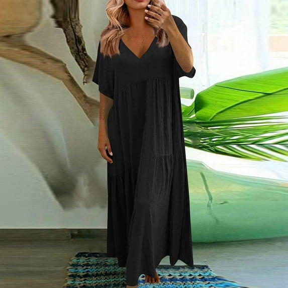Maqroz Plus Size Women Dress V Neck Cute Casual Dress Loose Dress Plus Size Wedding Guest Dress Cocktail Spring Floral Boho Dress Formal Wedding Dress Guest Spring Outfits Women