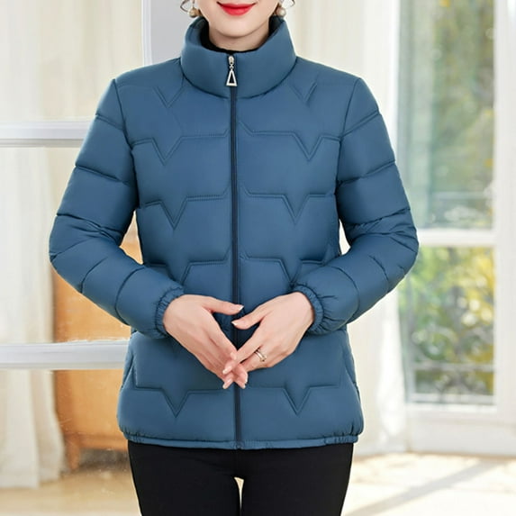 Xdegoge Plus Size Women Winter Coat Zip Up Quilted Padded Down Jackets Stand Neck Long Sleeve Puffer Coats Thermal Thick Warm Jacket with Pockets Outerwear