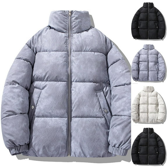 Xdegoge Plus Size Womens Quilted Jacket Full Zip Stand Collar Jackets Casual Loose Solid Color Warm Coat Fall Winter Cold Protection Fashion Outerwear with Pockets