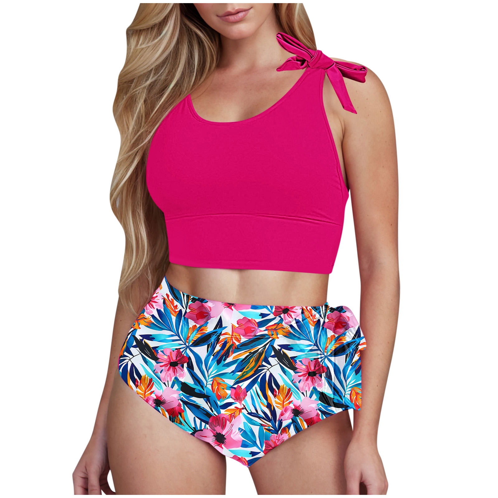 COCOPEAR Two Piece High Waisted Swimsuits For Women Tummy Contro Bikini Sets Adjustable Shoulder Straps Bathing Suit 2025 Black 2 - View #2
