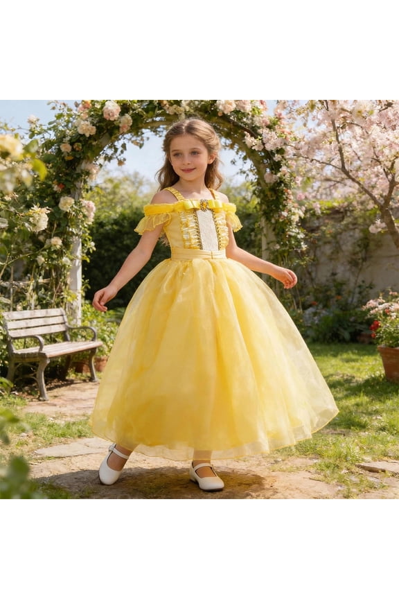 Princess Cosplay Toddler Girls Dress Maxi Ball Gown Off Shoulder Kids Sundress Tulle Ruffle Halloween Party Outfit for Tween