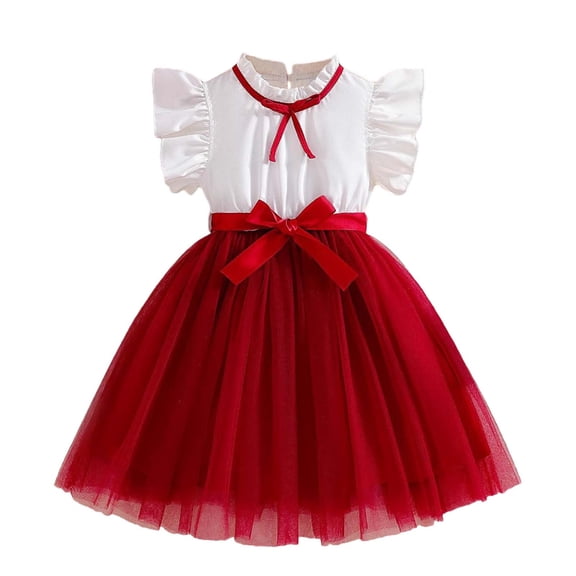 Xdegoge Princess Dress for Girls Tulle Skirt Bow Belt Party Formal Occasion Special Event Birthday Wedding Outfit