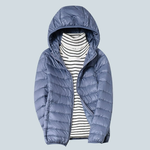 Xdegoge Puffer Jacket Womens Full Zip Hooded Slim Fit Duck Down Coats with Pockets Lightweight Casual Solid Color Thermal Quilted Jackets 2025 Winter Outdoor Warm Padded Coat