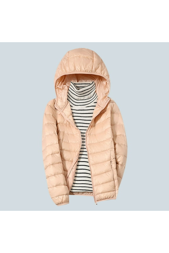 Puffer Jacket Womens Full Zip Hooded Slim Fit Duck Down Coats with Pockets Lightweight Casual Solid Color Thermal Quilted Jackets 2025 Winter Outdoor Warm Padded Coat