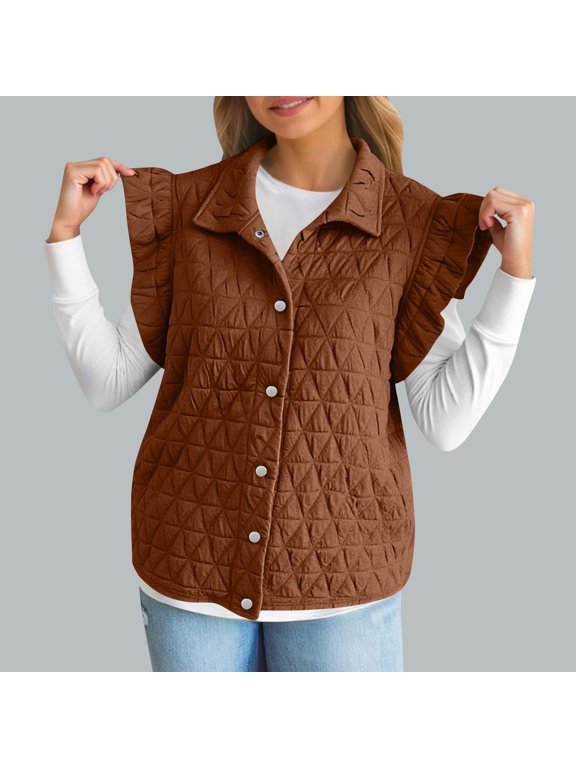 Puffer Vest for Women Trendy Loose Fit Lightweight Outwear Vest with Pockets Stand Collar Quilted Zip up Puffer Vest Lightweight Zip Quilted Vest Padded Gilet Chamarras Para Mujer Brown S