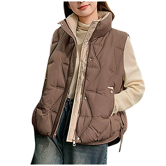 Xdegoge Puffer Vest for Women Lightweight Sleeveless Quilted Jackets Waistcoat Zip Up Stand Collar Winter Coat with Pockets