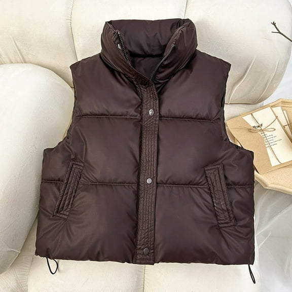 Xdegoge Puffy Vest Women Oversized Zip Up Sleeveless Puffer Vests Jackets with Pocket Trendy Stand Collar Cozy Casual Quilted Jacket Winter Outfits 2025