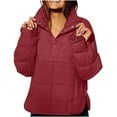 thumbnail image 1 of Xdegoge Pullover Quilted Jackets for Women Lightweight Quarter Button Padded Down Coats Side Split Oversized Warm Winter Coat with Pockets, 1 of 9