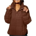 thumbnail image 1 of Xdegoge Pullover Quilted Jackets for Women Lightweight Quarter Button Padded Down Coats Side Split Oversized Warm Winter Coat with Pockets, 1 of 9