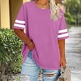 thumbnail image 1 of Xdegoge Pullover Tee for Women Round Neck Short Sleeve Sporty Everyday Wear Oversized Fit Color Block Striped Detail On Sleeves Breathable Comfortable Summer Spring Tops, 1 of 5