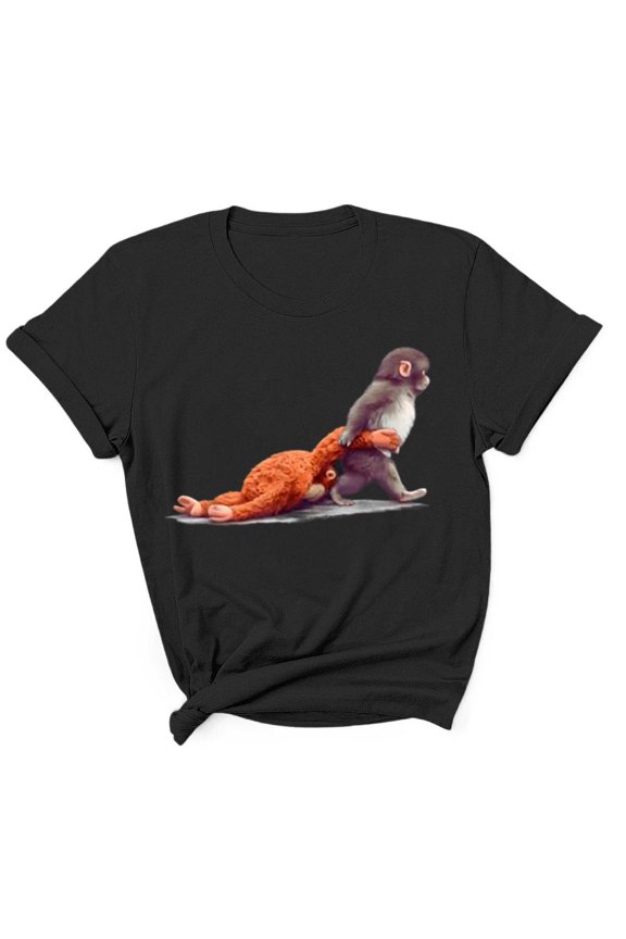 Punch Monkey Graphic Top Adorable Lonely Baby Monkey Prints Tee HangInTherePunch Tops Trendy Summer Tee for Men