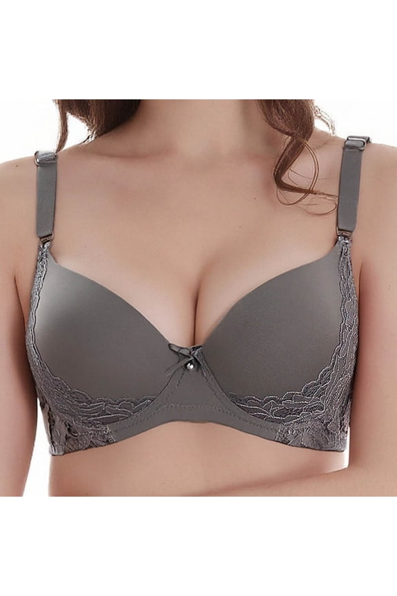 Push Up Bra for Women with Underwire Full Coverage T-Shirt Bra Elegant Lace Trim Supportive Lifting Bra with Wide Side Wings for Smoothing Back Effect