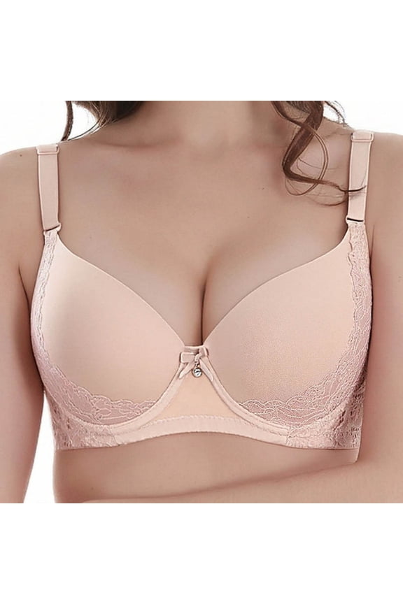 Push Up Bra for Women with Underwire Full Coverage T-Shirt Bra Elegant Lace Trim Supportive Lifting Bra with Wide Side Wings for Smoothing Back Effect