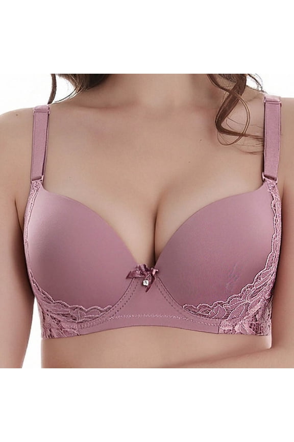 Push Up Bra for Women with Underwire Full Coverage T-Shirt Bra Elegant Lace Trim Supportive Lifting Bra with Wide Side Wings for Smoothing Back Effect