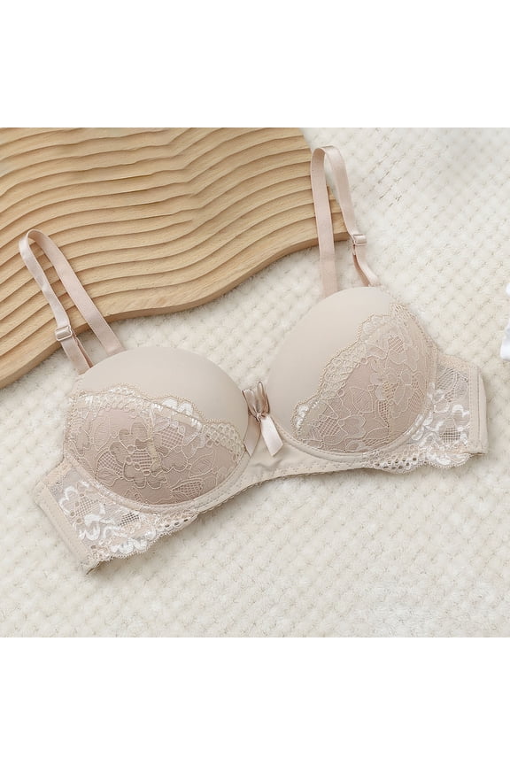 Push Up Lace Bra for Women Underwire Padded T-Shirt Bra with Delicate Floral Lace Wings Elegant Support Contour Bra for Flattering Lift and Everyday Confidence