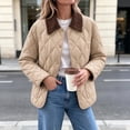 thumbnail image 1 of Xdegoge Quilted Barn Jacket for Women Lightweight Corduroy Collar Button Front Puffer Jacket Fall Winter Casual Outerwear with Pockets Khaki S, 1 of 9