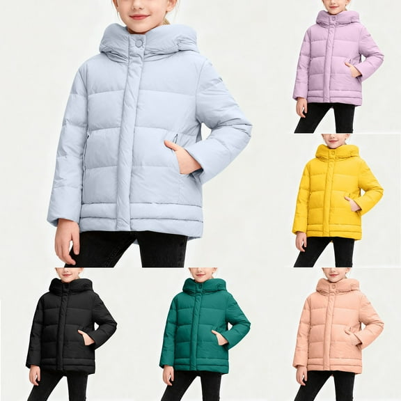 Xdegoge Quilted Jacket for Girls Boys Unisex Full Zip Stand Collar Hooded Jackets Casual Loose Puffer Coat Fall Winter Warm Padded Coats with Pockets Size 3-12