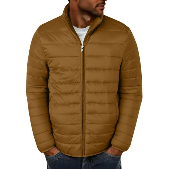 Xdegoge Quilted Jacket for Men Lightweight Zip up Long Sleeve Warm Winter Coats Padded Down Jacket with Pockets Outerwear