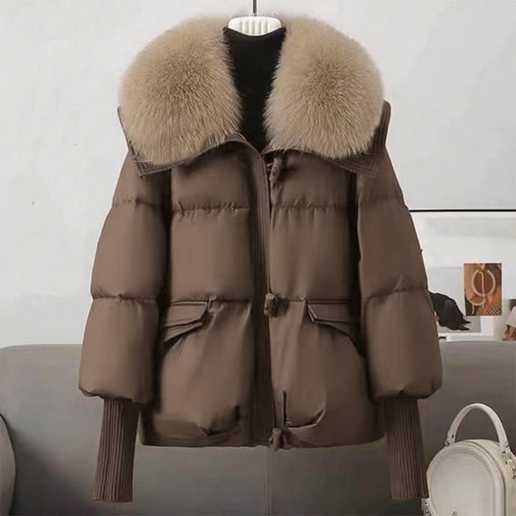 Xdegoge Quilted Jackets for Women Winter Faux Fur Collar Zip Up Knitted Cuffs Padded Jacket with Pockets Oversized Puffy Warm Solid Color Puffer Coats Casual Loose Trendy Outfits 2025