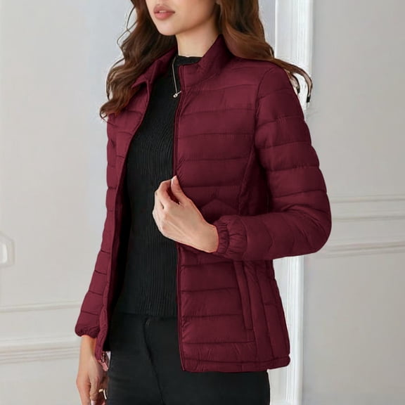 Xdegoge Quilted Puffer Jackets for Women Long Sleeve Zip up Coats Lightweight Winetr Down Jacket Casual Warm Padded Coat with Pockets Outerwear, S-5XL