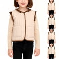 thumbnail image 1 of Xdegoge Quilted Vest for Girls Button Down V Neck Jacket Sleeveless Fleece Lined Warm Jackets Fall Winter Cute Lightweight Outerwear with Pockets Size 3-13, 1 of 10
