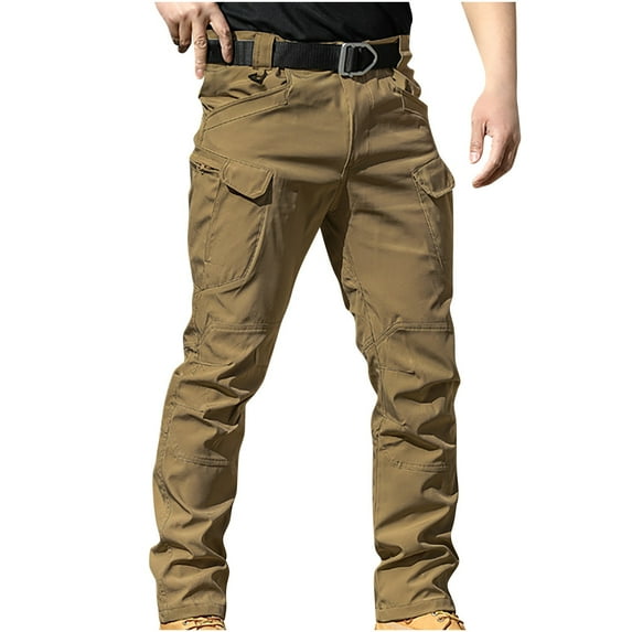 Xdegoge Rain Pants for Men Waterproof Slim Fit Outdoor Pants Tactical Hiking Pants Straight Leg Solid Color Pants, Brown 2XL