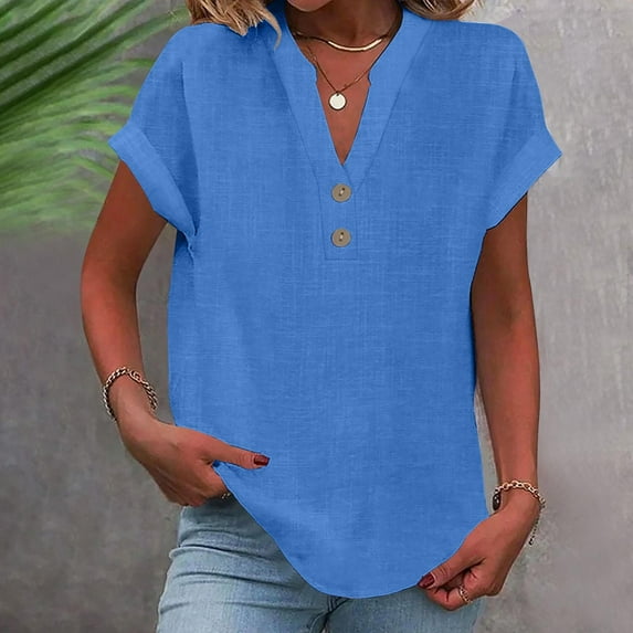 Xdegoge Recent Orders Placed By Me Linen Shirts for Women Plus Size V Neck Blouses Loose Fit Short Sleeve Tops Fashion Summer Shirts Elegant Dressy Casual Blouses Womens Clothes 5.00
