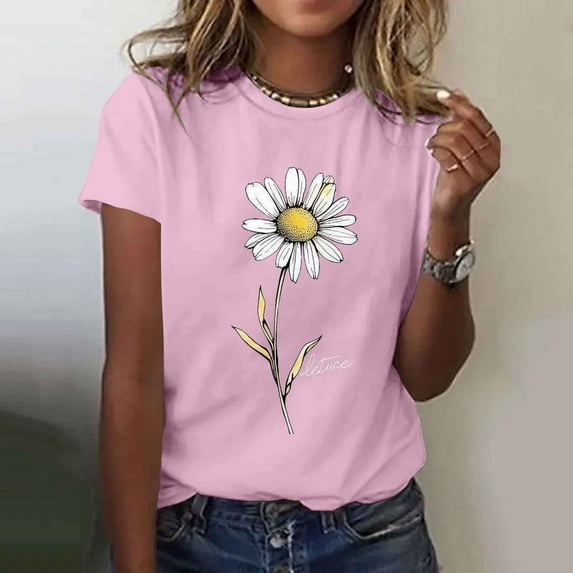 Xdegoge Recent Purchases T Shirts for Women Short Sleeve Summer Tops Floral Graphic Tees Casual Tunic Cute T-Shirt Loose Fit Crew Neck Blouses Plus Size Basic Shirts Womens Online