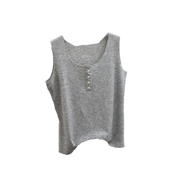 Xdegoge Ribbed Knit Sleeveless Tops for Women with Front Button and Asymmetric Hem