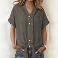 thumbnail image 1 of Xdegoge Ruffle Button Down Shirts for Women Cotton Linen Short Sleeve V Neck Blouses Casual Tie Front Summer Tops Lightweight Breathable Work Office Cuffed Sleeve Shirts for Women, 1 of 7