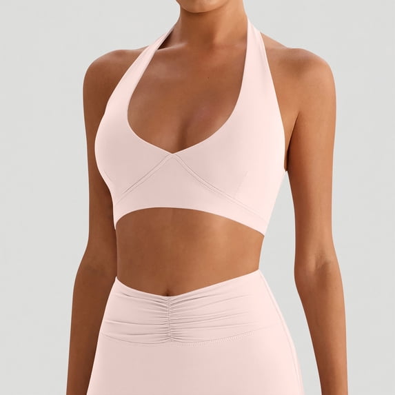 Xdegoge Running Girl Sports Bras for Women High Support Push Up No Underwire Seamless Halter Bra Padded Stretch Yoga Workout Pullover Brassiere