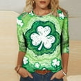 thumbnail image 1 of Xdegoge Saint Patricks Day Outfit Women 3/4 Sleeve Tie-Dye Shamrock T-Shirt with Silver Clover Center, Green & Blue Gradient, Funny St. Patrick's Shirts, 1 of 5