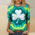 thumbnail image 1 of Xdegoge Saint Patricks Day Outfit Women 3/4 Sleeve Tie-Dye Shamrock T-Shirt with Silver Clover Center, Green & Blue Gradient, Funny St. Patrick's Shirts, 1 of 5