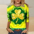 thumbnail image 1 of Xdegoge Saint Patricks Day Outfit Women 3/4 Sleeve Tie-Dye Shamrock T-Shirt with Silver Clover Center, Green & Blue Gradient, Funny St. Patrick's Shirts, 1 of 5