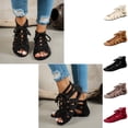 thumbnail image 1 of Xdegoge Sandals for Women Casual Summer Open Toe Lace Up Gladiator Sandals Suede Cutout Cage Flats Ankle Wrap Back Zipper Roman Shoes, 1 of 8