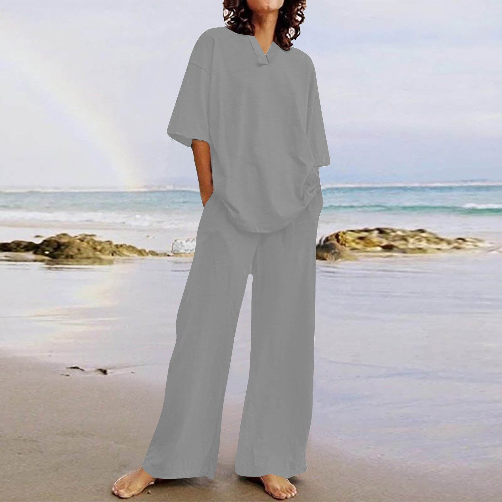 (Sold Separately) Quilted Short Sleeve Wide Leg  Pants Set