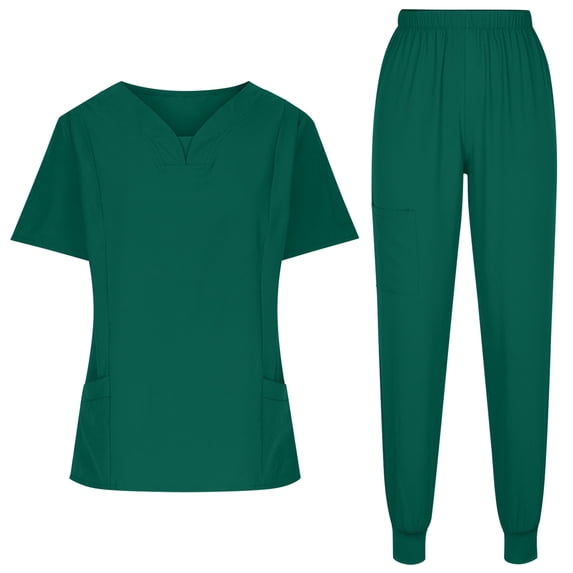 Xdegoge Scrubs for Women Set Short Sleeve V Neck Top and Elastic Waist Jogger Pants Nursing Uniforms with Pockets Stretchy Medical Comfortable Workwear