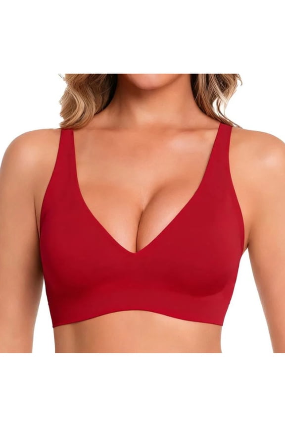 Seamless Wireless Bra for Women Deep V Neck Comfort Bralette with Removable Pads Smooth Pullover Sleep Bra Lightweight Breathable Everyday Bra for Yoga and Lounging