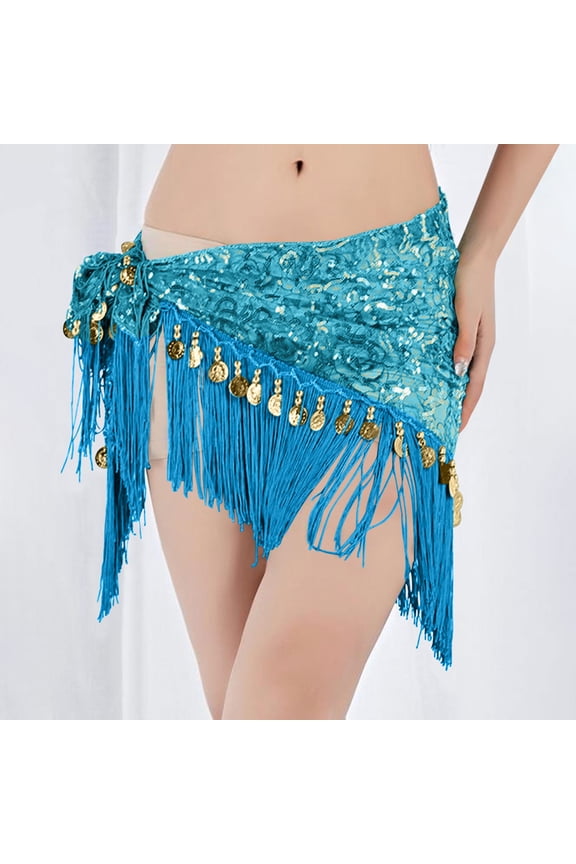 Sequin Skirt for Women Belly Dance Hip Scarf Belt Waist Sparkly Tassel Triangular Mini Skirts Dancing Party Carnival Festival Costumes