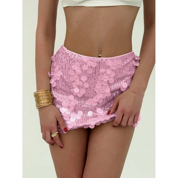 Xdegoge Sequin Skirt for Women Bodycon Stretchy Sparkly Low Waist Mini Skirts Rave Party Night Out Club Shine Streetwear Costume