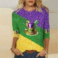 thumbnail image 1 of Xdegoge Sequin Tops for Women Mardi Gras Mask Sparkly 3/4 Sleeve Plus Size Shirts Funny Graphic Crewneck Blouses Pullover Party Carnival Outfits, 1 of 5