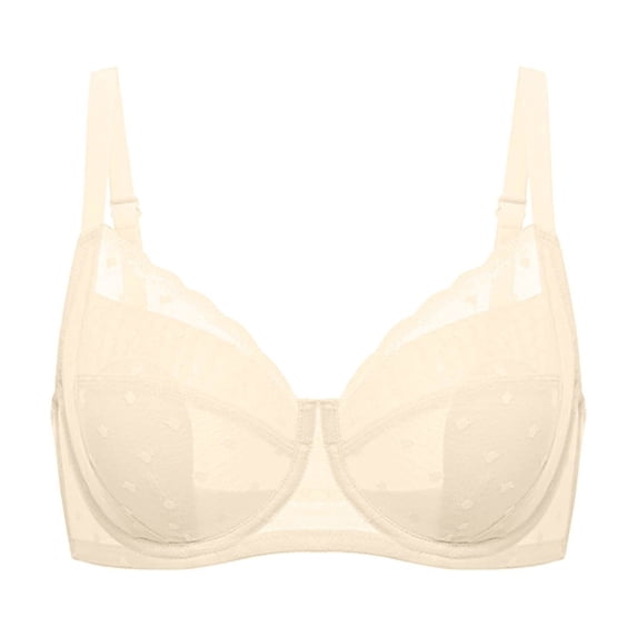 Xdegoge Sheer Mesh Unlined Bra for Women Underwire Support Full Coverage Bralette with Delicate Polka Dot Pattern Elegant Lightweight Breathable Everyday Underwear