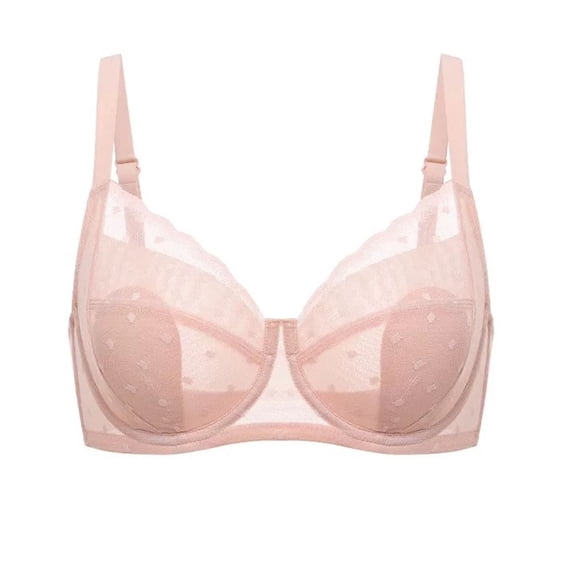 Xdegoge Sheer Mesh Unlined Bra for Women Underwire Support Full Coverage Bralette with Delicate Polka Dot Pattern Elegant Lightweight Breathable Everyday Underwear